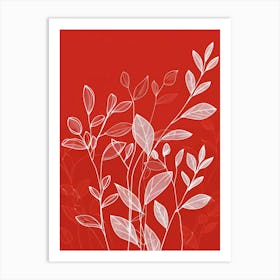 White Leaves On Red Background 8 Art Print