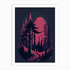A Fantasy Forest At Night In Red Theme 44 Art Print