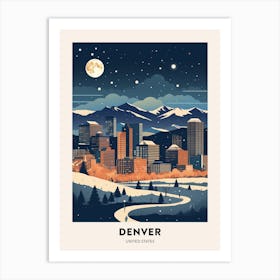 Winter Night  Travel Poster Denver Colorado 1 Art Print