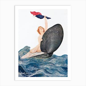 Mermaid On Surfboard Art Print