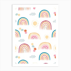 Rainbow Sun And Clouds Art Print