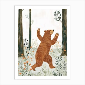 Brown Bear Dancing In The Woods Storybook Illustration 3 Art Print