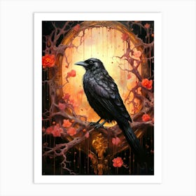 Floral Fantasy Raven Art Print