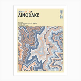 Japan - Mount Aino - Ainodake - Contour Map Print Art Print