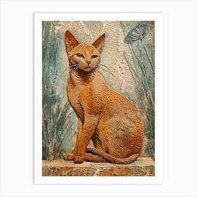 Abyssinian Cat Relief Illustration 2 Art Print
