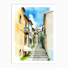 Watercolor Sketch Of A Street In Italy Art Print