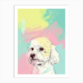 Bichon Frise Dog Pastel Line Watercolour Illustration 4 Art Print