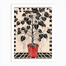 B&W Plant Illustration Rubber Plant Ficus 3 Art Print