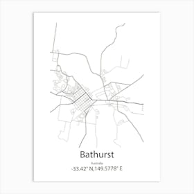 Bathurst,Australia Minimalist Map Art Print