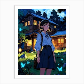 Anime Girl In Front Of A House Art Print