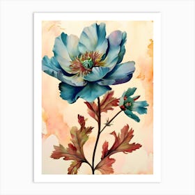 Blue Poppy Watercolor Painting Art Print