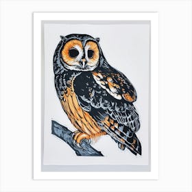 Boreal Owl Linocut Blockprint 1 Art Print