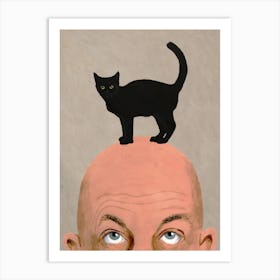 Man With Black Cat Art Print