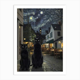 Cat And Cafe Terrace At Night Van Gogh Inspired 15 1 Art Print