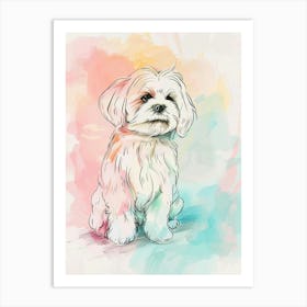 Havanese Dog Pastel Line Watercolour Illustration  2 Art Print