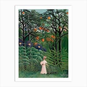 Woman Walking In An Exotic Forest, Henri Rousseau Art Print