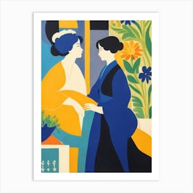 Two Women In Blue And Yellow Art Print