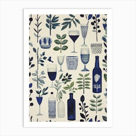 Blue And White Print Art Print