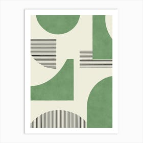 Line Art Geometric Abstract Pattern - Forest Green Art Print