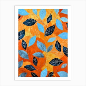 Blue And Orange Leaves 5 Art Print