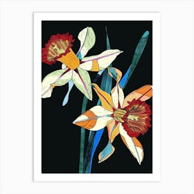 Neon Flowers On Black Daffodil 4 Art Print