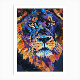Black Lion Portrait Close Up Fauvist Painting 2 Art Print