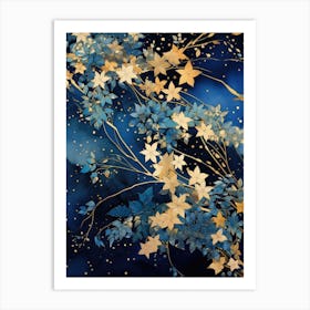 Blue And Gold Leaves Art Print