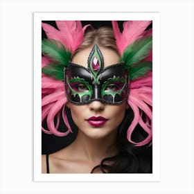 A Woman In A Carnival Mask, Pink And Black (54) Art Print