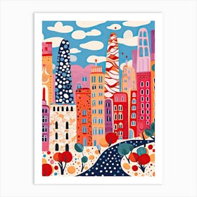 Barcelona, Illustration In The Style Of Pop Art 4 Art Print