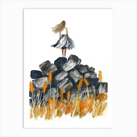 Girl Standing On Rocks Art Print