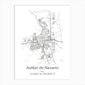 Autlan De Navarro,Mexico Minimalist Map Art Print