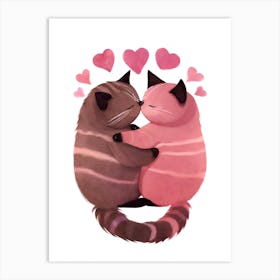 Pink Cats in Love Valentines 4 Art Print