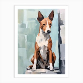 Basenji Dog, Painting In Light Teal And Brown 1 Art Print