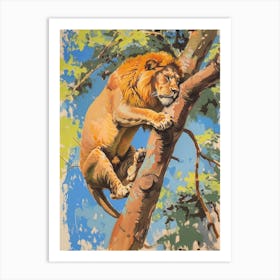 Asiatic Lion Climbing A Tree Fauvist Painting 4 Art Print
