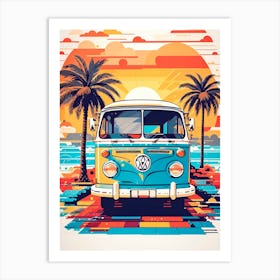 Vw Bus On The Beach Art Print