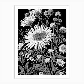 Asters Wildflower Linocut 2 Art Print