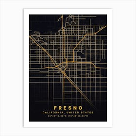 Fresno California USA Black And Gold Map Art Print