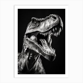 Black And White Photograph Of A Tyrannosaurus Rex Art Print