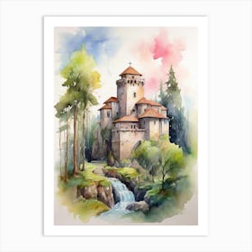 Watercolor Castle In The Forest.3 Art Print