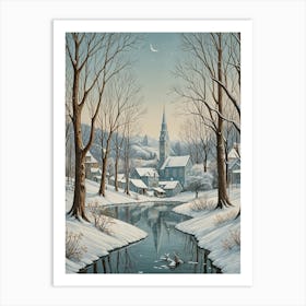 Winter Snow Village Art Print