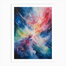 Abstract Watercolor Of A Vivid Pink Nebula With An Explosion At Its Core Galaxies Unfurling In The (2) 2 Art Print