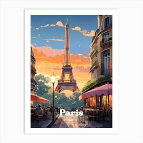 Paris France Eiffel Modern Travel Illustration Art Print