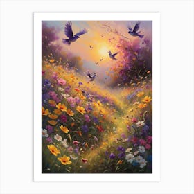 Birds In The Meadow Art Print