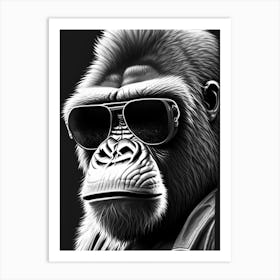 Angry Gorilla Gorillas Pencil Sketch 2 Art Print