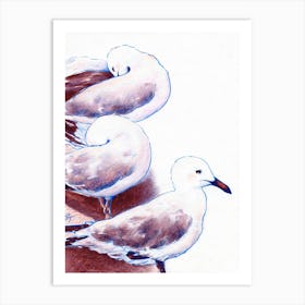 Seagulls On The Beach Of The Sea Art Print