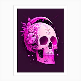 Skull With Celestial Themes 1 Pink Mexican Art Print