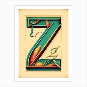 Z, Letter, Alphabet Vintage Sketch 2 Art Print