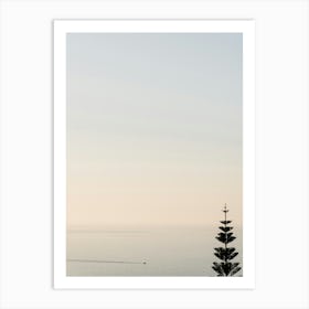 Lone Pine Tree At Sunset With A Boat In Italy Art Print