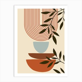 Abstract Geometric Pattern and Leaves Art Print