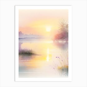 Sunrise Over Lake Waterscape Gouache 1 Art Print